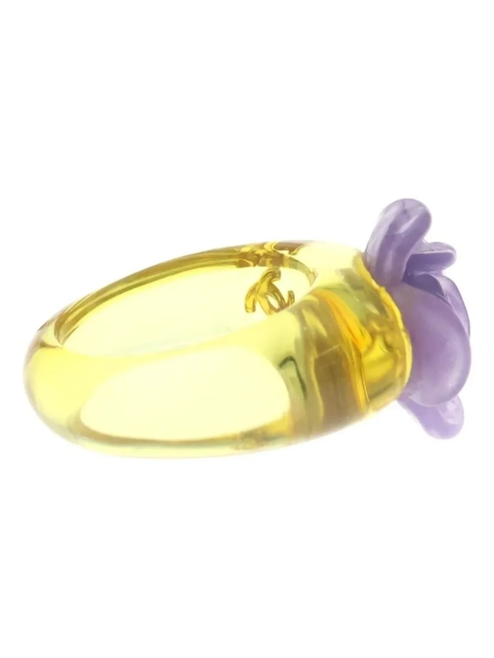 Chanel Camellia Flower Motif Ring Purple Yellow